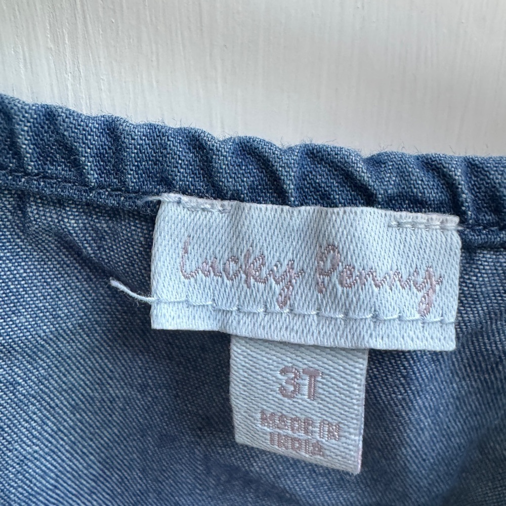 NWOT Lucky Penny 3T Girls Casual Blue Denim Sleevess Dress with Ruffle Straps - Picture 4 of 5